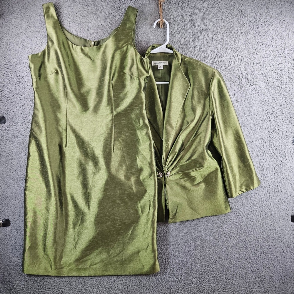 Coldwater Creek Womens Olive Green Shimmer Dress and Jacket Set Size 12